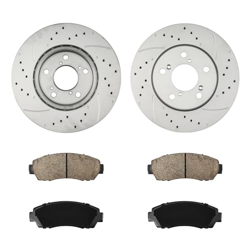 Image of KAX Front Brake Kit, Drilled and Slotted Brake Rotors, Ceramic Brake Pads | Fits Honda Odyssey 2005-2010, Automotive Replacement Brake Kit
