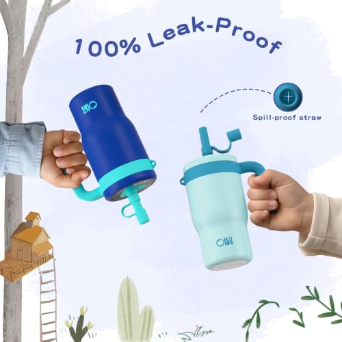 Image of OISIZ 14oz Kids Tumbler with Straw Lid & Handle,Kids Cup with Animal Accessory for School,Kids Water Bottles with Dust-proof Cover,Leakproof Water Bottles,316 Stainless Steel,Keep Cold 24 Hours-blue
