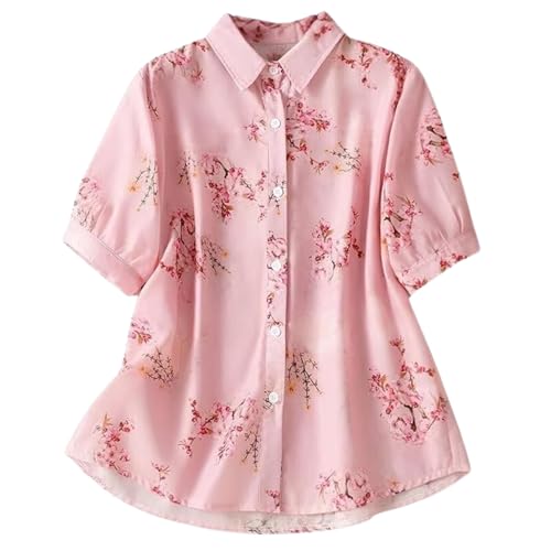 Image of Gufrina Women Floral Printed Shirt Short Sleeve Button Down Top | Casual Summer Blouse Lightweight Soft Fabric Regular Fit Stylish Top