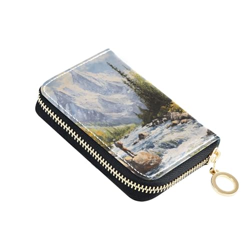 Floral Wallet Women Small Cute Card Holder RFID Blocking Vintage Mountain River Coin Change Purse with Zipper