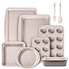 CAROTE 9-Piece Nonstick Stackable Baking Pans Set – Bakeware Sets Including Cookie Sheets, Muffin Pan, Bread Pan, Cake Pan, Loaf Pan, Roasting Pan, Gray & Khaki