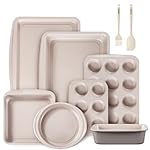 CAROTE 9-Piece Nonstick Stackable Baking Pans Set - Bakeware Sets Including Cookie Sheets, Muffin Pan, Bread Pan, Cake Pan, Loaf Pan, Roasting Pan, Gray & Khaki