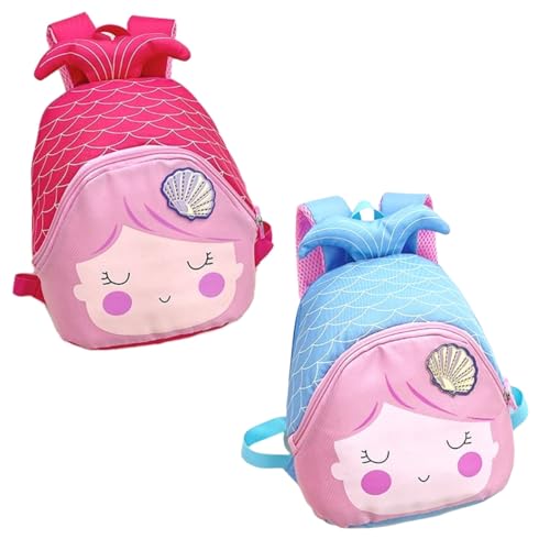 Mini Mochila Infantil Sereia, 25x19x8 cm, Coes Azul e Rosa Sortido, Meninas, Infantil, 3 Litros, Design Lúdico com Concha, Alças Acolchoadas, para Escola e Passeios