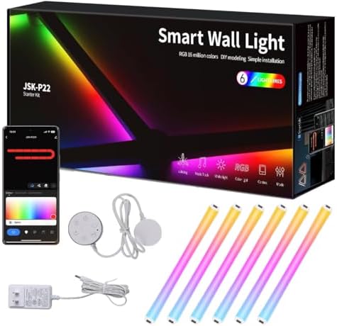 RGBIC Smart WiFi Glide Wall Light, Compatible with Alexa and Google Assistant, 16M+ Colors, Music Sync, Gaming Room/Bedroom Decor Lights(6 White Lines Light)
