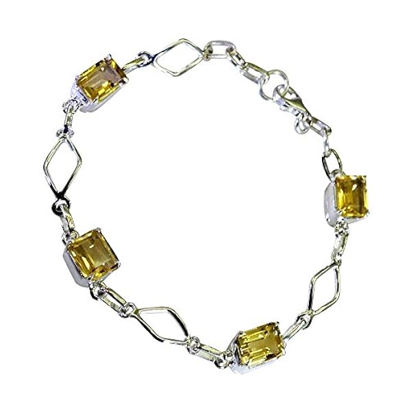 Gemsonclick Genuine Citrino Sterling Silver Bracciali Link astrologici Lobster Birthstone L 6.5-8 Pollici