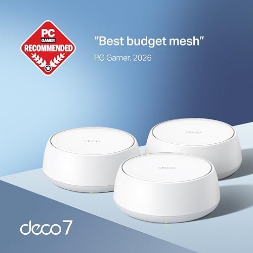 TP-Link Deco 7 BE25 Dual-Band BE5000 WiFi 7 Mesh Wi-Fi System | 4-Stream 5 Gbps, 240 Mhz | Covers up to 6,600 Sq.Ft | 2X 2.5G Ports Wired Backhaul | VPN,MLO, AI-Roaming, HomeShield, 3-Pack - 1