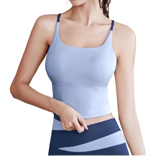 Women Sports Bras High Support Longline Workout Tank Tops Built in Bra Strappy Yoga Padded Crop Top