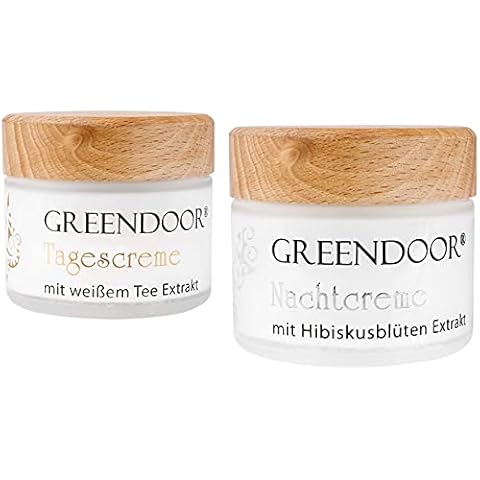 GREENDOOR Naturkosmetik Feuchtigkeitspflege Spar-Set Tagescreme Bio weißer Tee + Nachtcreme, Bio Hibiscus, Natur gegen Fältchen, natürliche Feuchtigkeitsschutz Tagespflege Gesicht Geschenke Damen Cover
