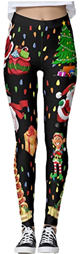 Kamviluer Weihnachts-Leggings für Damen, Weihnachten, Kostüm, Leggings, Workout, Laufen, Weihnachten, Strumpfhose, Stretch, lustige Hose, A-xmas16, 32-38 Cover