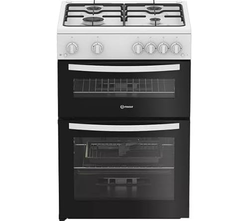 Indesit IDG6GW 60cm Gas Double Oven – White, Gas Hob, Grill Function, Easy Clean Enamel, Freestanding