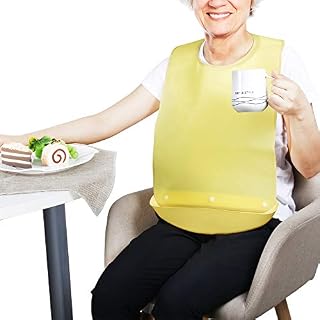 REAQER Adult Bib Mealtime Clothing Protector with a Detachable Crumb Catcher for Seniors