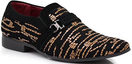 Enzo Romeo Plum06 Men's Dress Zebra Print Loafers Elastic Slip on with Buckle Fashion Shoes