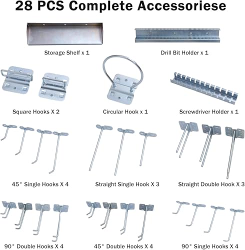 Naścienny zestaw metalowych tablic pegboardowych – 3 szt. czerwonych tablic + 28 szt. Hoo i akcesoria – DIY do domowej kuchni Ga Worhop Sto Soluts