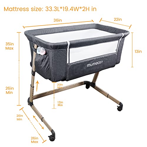 Mumeasy Newborn Baby Bedside Bassinet - Adjustable Portable Bedside Sleeper With Wheels & Storage Basket For Infant | Newborn Baby Boy & Girl #TOP2