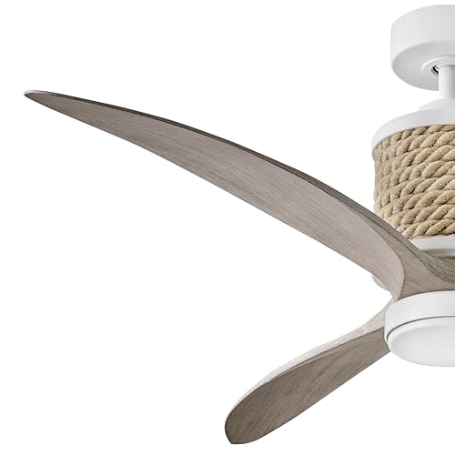 Hinkley Marin 60" Indoor/Outdoor Smart Ceiling Fan with Light + Remote - Decorative Nautical Rope-Wrapped Motor Housing, Damp-Rated, Composite Fan Blades, Integrated LED - Matte White - Image 6
