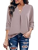 Gaharu Blouses for Women Fashion 2022 Spring Shirt Women's Business Casual V Neck Cuffed Sleeves Chiffon Work Blouse Top Adobe Rose,M