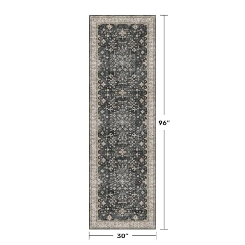 Dark Washable Long Runners for Hallways, 2'6"x8' Wide Kitchen Runner Rug, Entryway Indoor Rug, Non Slip Rubber Backing Boho