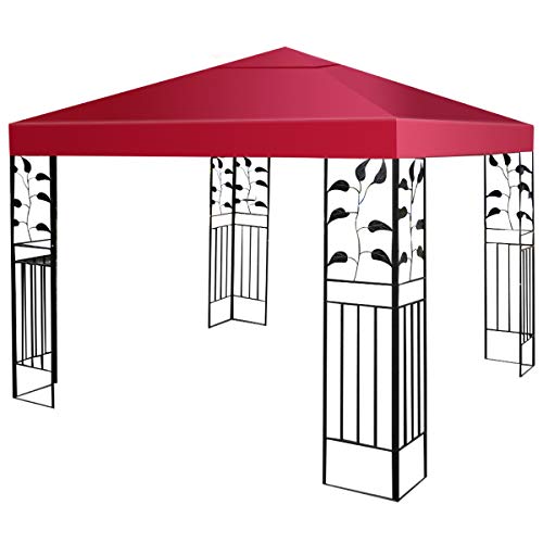 Tangkula 9.8' x 9.8' Canopy Cover Outdoor Patio Gazebo Replacement Top Cover Wedding Party Event Tent Cover Heavy Duty Durable Waterproof Sun Snow Rain Shelter 1-Tier or 2-Tier 3 Color (1-Tier, Wine)