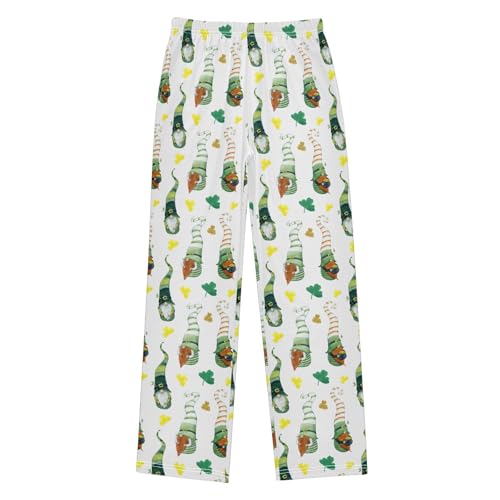 Happy St Patrick's Day Shamrock Gnome Boys Long Pants Soft Trousers Elastic Waist Kids Lounge Bottoms with Pockets S-XL