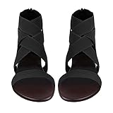 Meilidress Women Summer Fashion Elastic Ankle Strap Open Toe Flat Sandals zipper Shoes Bohemian Sandals,Black,6.5 B(M) US