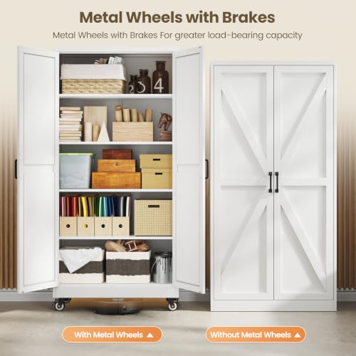 Image of 72 inchWhite Metal Kitchen Storage Cabinets Freestanding Garage Storage Cabinet