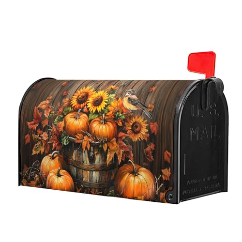 Image of Fall Mailbox Covers Magnetic Standard Size 21x18 Inch Autumn Pumpkins Mailbox Wraps Thanksgiving Harvest Post Letter Box Cover Sunflowers Mailbox Post Protector for Home Garden Yard Outdoor Outside