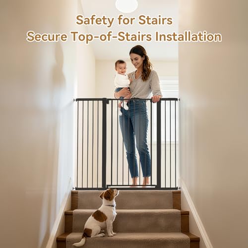 43 inch Tall Safety Dog Gate Adjustable 29.7-45.2inch Extra-Wide Metal Pet Gate Drill-Free Pressure-Mount Installation kit Self-Closing Cat Gate for Stairwells、Doorways(Black) - Image 5