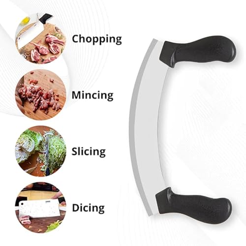Image of UPDESH Pizza Cutter - Pizza Slicer - Mezzaluna /Mincing Knife - Double Handle Ideal for Mincing, Dicing, Chopping & Slicing (1)