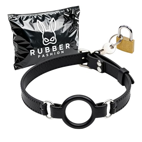 Rubberfashion Ringknebel Silikon mit Schloss - Bondage Knebel - Mundknebel mit Loch - Fesseln & Bondage - BDSM Set für Paare Frauen und Männer Schwarz
