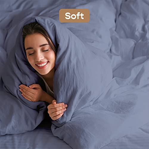 Image of SleepyCat Duvet Cover, 100% Cotton 200TC Percale Combed Yarn, with Corner Ties & Coconut Button Closure, Oeko-TEX & AZO Free, (Single Size, 90x100 inches) Twilight Blue