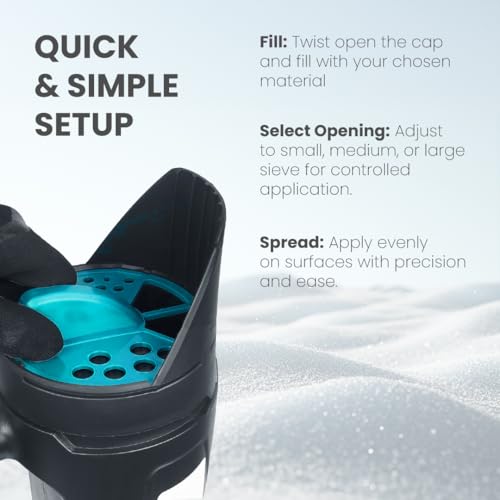 AquaDoc Ice Melt Hand Spreader for Snow Salt, Fertilizer, Grass Seed Shaker - Multi-use Hand Held Salt Spreader for Snow with Multiple Size Openings - Thumbnail 6