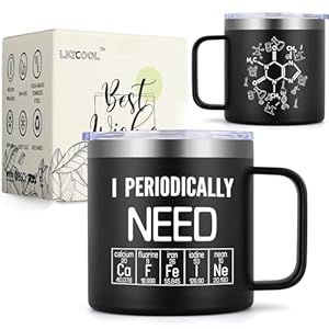 LiqCool Chemistry Gifts, 14 Oz Caffeine Mug, Biology Gifts for Christmas Birthday, Science Teacher Gifts for Adults Chemist Professor Chemistry Lovers, Nerd gifts for Men Women Caffeine Lover (Black)