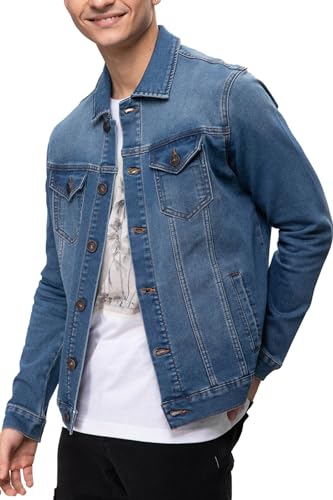 FASHIONSPARK Men’s Rugged Wear Button Down Denim Jacket Fashion, Classic Long Sleeve Jean Jacket2