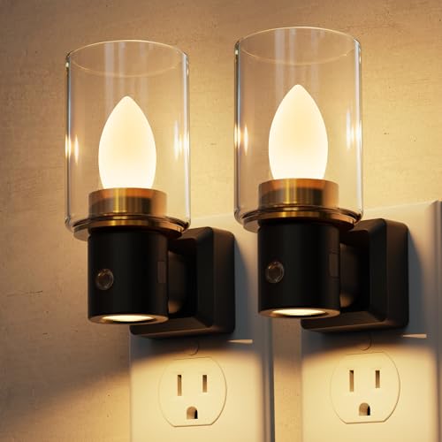 Image of L LOHAS LED Candle Night Light, Flameless Candle Nightlight Plug in | 350Rotating Dusk to Dawn Sensor Dimmable Night Light, Vintage Decorative Night Lights for Hallway Bathroom, 2 Pack