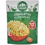 CARREFOUR CLASSIC   Coquillettes Micro Ondables   Prêtes en 1 min 30   Idéal Bureau, Pique Nique et Repas Express   Micro Ondable   le sachet de 200g   Le Lot De 4