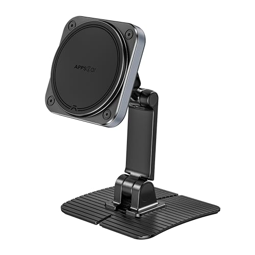 APPS2Car Magnetic Phone Holder for Car, 360° Adjustable Car Cell Phone Holder Mount with Large Adhesive Base, Fits Flat & Curved Dashboards, Compatible with Magsafe iPhone, Samsung, Smartphones