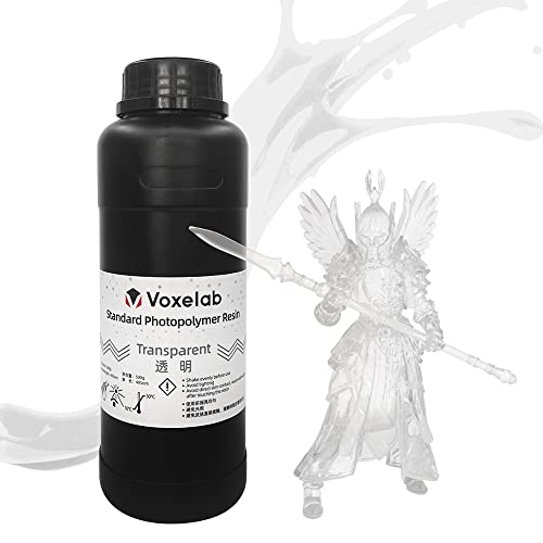 Voxelab Resina para impresora 3D, resina de curado UV para LCD, resina 3D resistente y rígida con fotopolímero estándar de 405 nm para impresión 3D en LCD (0.5 kg, transparente) Cover