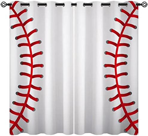 Sports Baseball Blackout Curtains for Girls Boy Home Decor, Texture Laces Closeup Background Grommet Thermal Insulated Drapes Darkening Window Curtain for Bedroom Living Room, 55 x 63 Inch