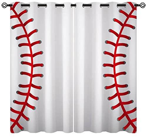 Sports Baseball Blackout Curtains For Girls Boy Home Decor, Texture Laces Closeup Background Grommet Thermal Insulated Drapes Darkening Window Curtain For Bedroom Living Room, 55 X 63 Inch #TOP2