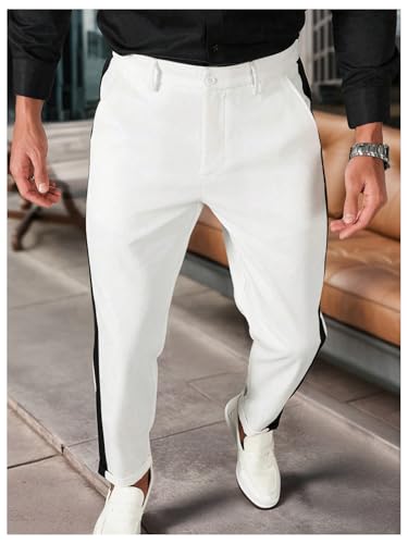 Floerns Men's Stretch Dress Pants Striped Side Work Business Suit Pants4