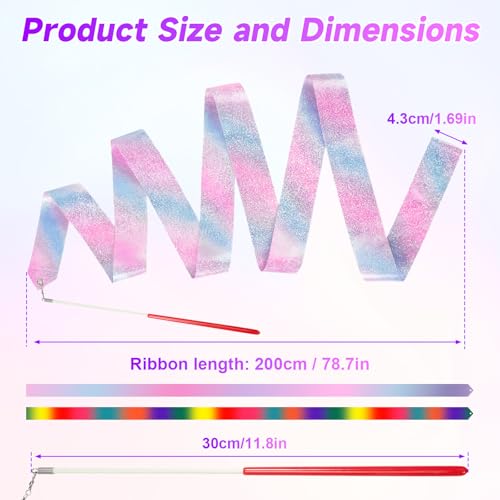 HZMM 2 PCS Dance Ribbon Streamers 78.7 Inch, Rhythmic Gymnastics Ribbon Wand for Ballet Dance Training & Performance, Twirling Artistic Dance Streamer with Sparkling Stars & Gradient Colors - Thumbnail 4