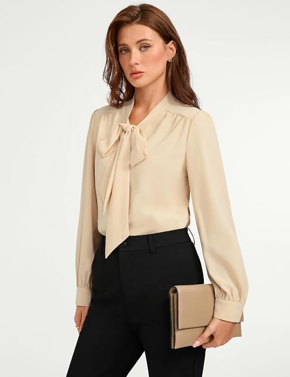 Belle Poque Chiffon Bluse Damen Puff Langarm Knopfleiste Hemd