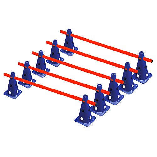 RHINOS sports Juego de 5 barreras para vallas, 10 conos azules, 22,5 cm, 5 barras rojas: 1 m Cover
