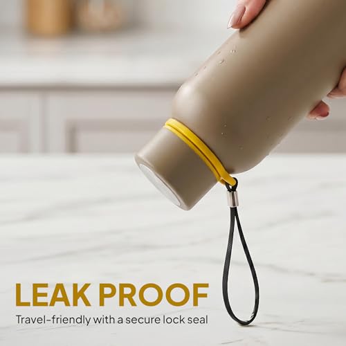 Image of CELLO Duro Kent Gen-X Stainless Steel Flask 520ml Beige | Wide Mouth with Carrying Loop, Leak Proof Double Wall Vacuum Insulated Hot and Cold Flask Water Bottle For Office Gym Biking Outdoor Hydration