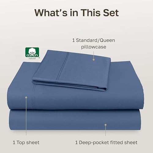 Image of California Design Den 5 Star Hotel Twin XL Sheet Set, 100% Cotton Sheets, 600 Thread Count, Deep Pocket, Soft & Crisp Hotel-Quality, Sateen, Twin XL Sheets, Dorm Essentials for Guys - Royal Navy Blue