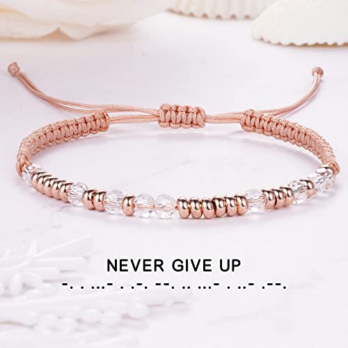 Btysun Morse Code Bracelets for Women Christmas Gift Stocking Stuffers for Teens Pink Braided Bracelets Inspirational Best Friend Birthday Gifts for Her High School Graduation Gifts for Her 2025 Mom Bracelet Jewelry