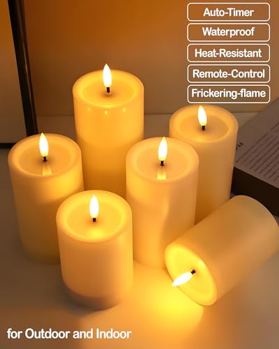 Image of Gmnee 3 inchx6 inch Outdoor Waterproof Flameless Candles with Remote Timers Plastic | 2 Pack Battery Operated Candles, LED Candles, Electric Fake Pillar Candles for Patio, Porch, and Lanterns Decor (White)