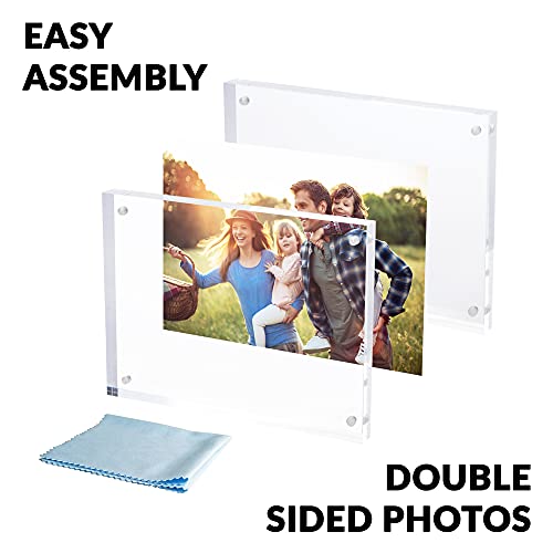 Simbalux Magnetic Acrylic Picture Photo Frame 6X8 Inches With Uv Protection (1 Pack) Clear Glass Like, Double Sided Frameless Desktop Floating Display, Free Standing, Easy To Change #TOP3
