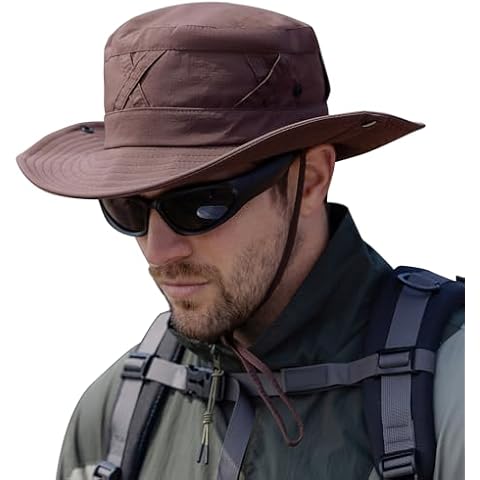 Men's Waterproof Sun Hats Outdoor Summer UV Protection Bucket Safari Cap Wide Brim Packable UPF50 Cowboy Hat for Fishing Hunting Hiking Coffee Cover