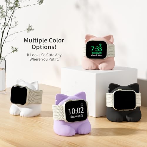 ELETIUO Watch Charger Stand Compatible with Apple Watch Series 49/46/45/44/42/41/40/38mm iWatch Ultra2/Ultra/10/9/8/SE2/7/6/SE/5/4/3/2/1,Silicone Charging Dock Organizer Supports Night Stand Mode,Pink - Image 6